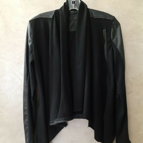 Blank NYC Asymmetrical Zipper Draped Black Moto Jacket Vegan Leather XS - Picture 8 of 9